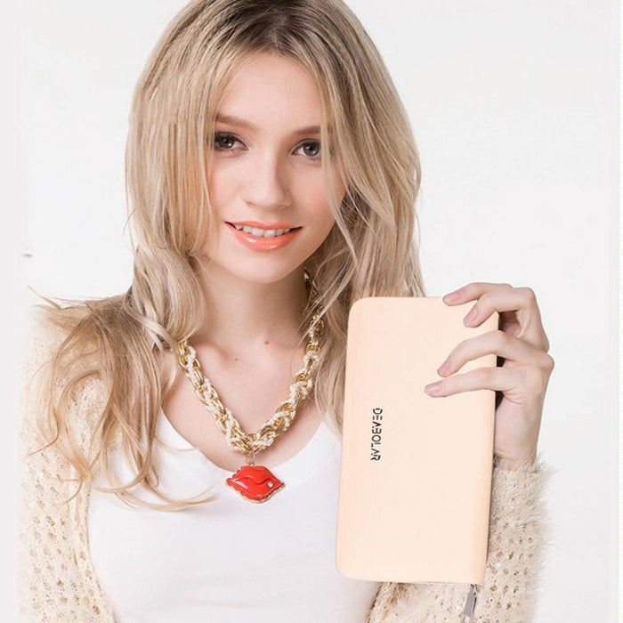 Long Saffiano Leather Wallet Large Capacity Multi-Compartment Zip Clutch