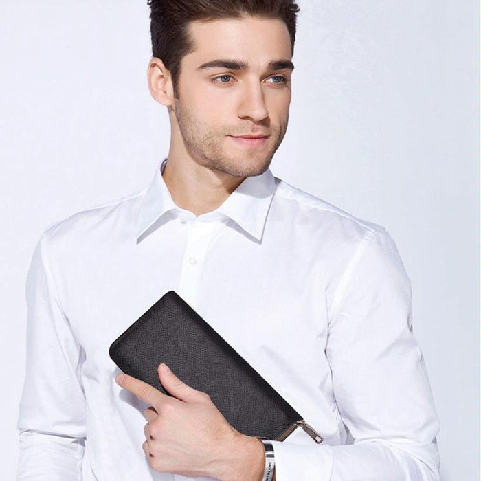 Long Saffiano Leather Wallet Large Capacity Multi-Compartment Zip Clutch