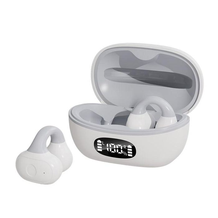 Business Binaural Digital Display Clip-On Bluetooth Earphone With Charging Compartment