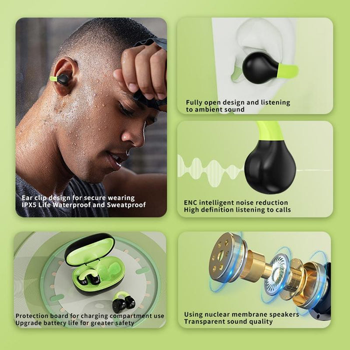 Business Binaural Digital Display Clip-On Bluetooth Earphone With Charging Compartment