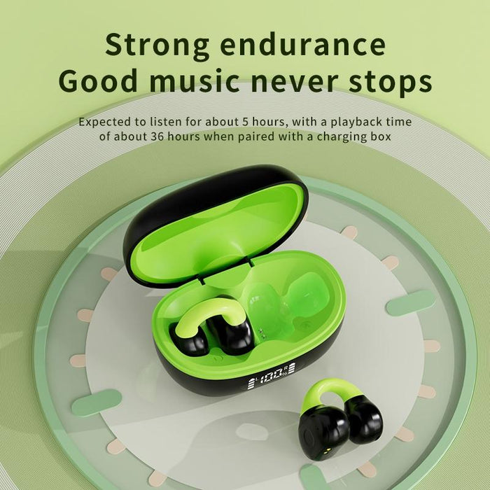 Business Binaural Digital Display Clip-On Bluetooth Earphone With Charging Compartment