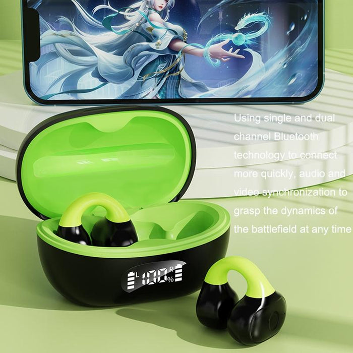 Business Binaural Digital Display Clip-On Bluetooth Earphone With Charging Compartment