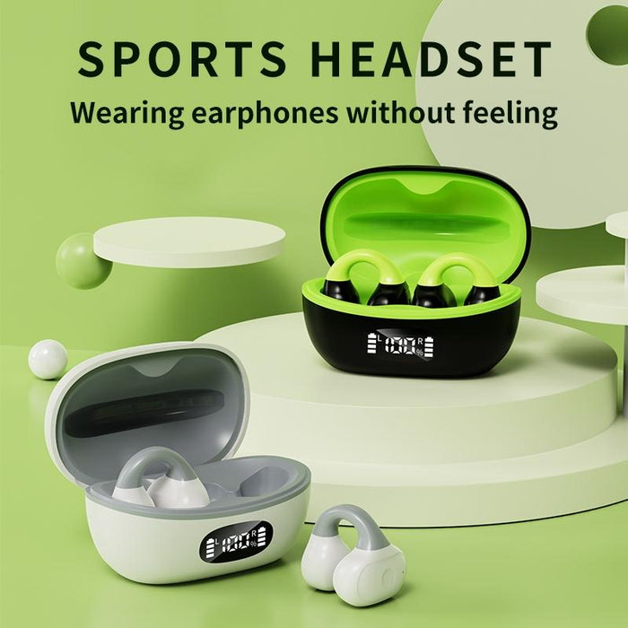 Business Binaural Digital Display Clip-On Bluetooth Earphone With Charging Compartment