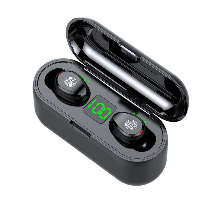 F9-2 Led Digital Display Wireless In-Ear Noise Reduction Long Life Bluetooth Headset Black