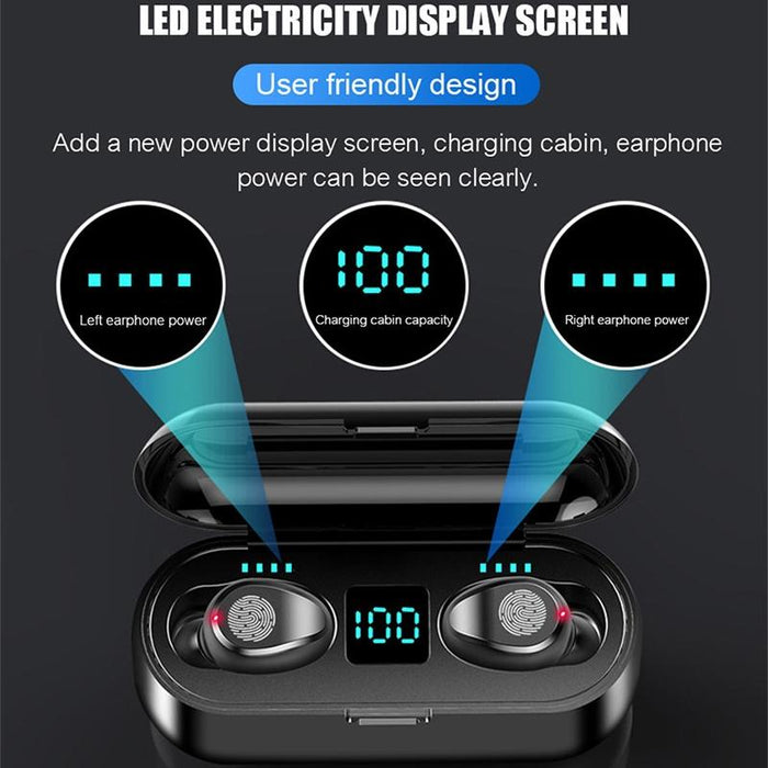 F9-2 Led Digital Display Wireless In-Ear Noise Reduction Long Life Bluetooth Headset Black