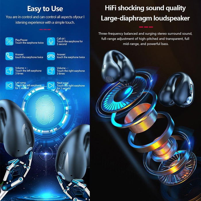 R15 Led Digital Display Ear Clip Wireless Noise Reduction Bluetooth Headphone