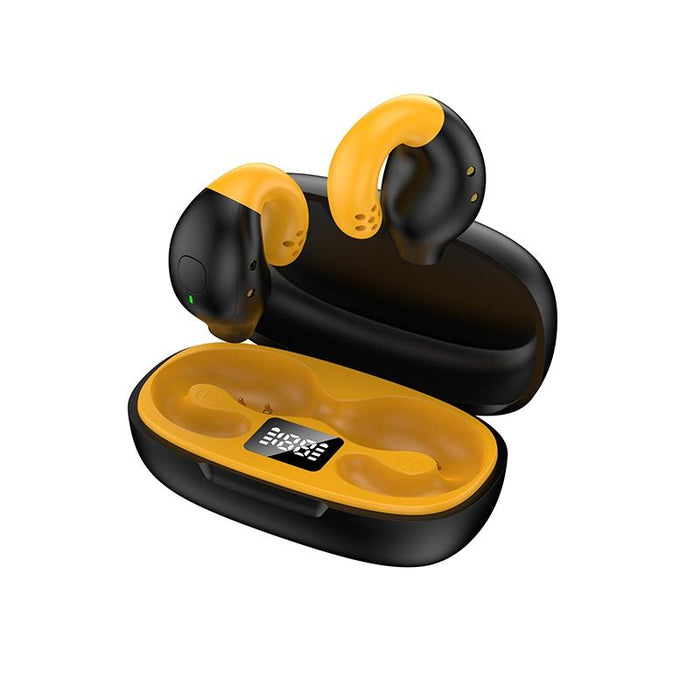 R18 Led Digital Display Wireless Ear Clip Noise Reduction Bluetooth Headset Black Yellow