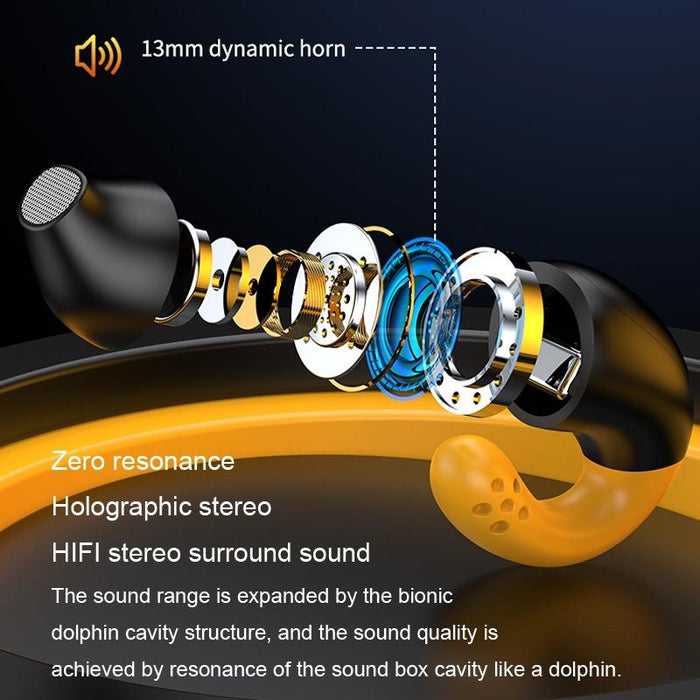 R18 Led Digital Display Wireless Ear Clip Noise Reduction Bluetooth Headset Black Yellow