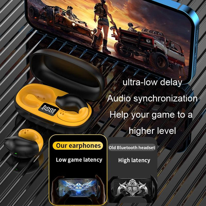 R18 Led Digital Display Wireless Ear Clip Noise Reduction Bluetooth Headset Black Yellow