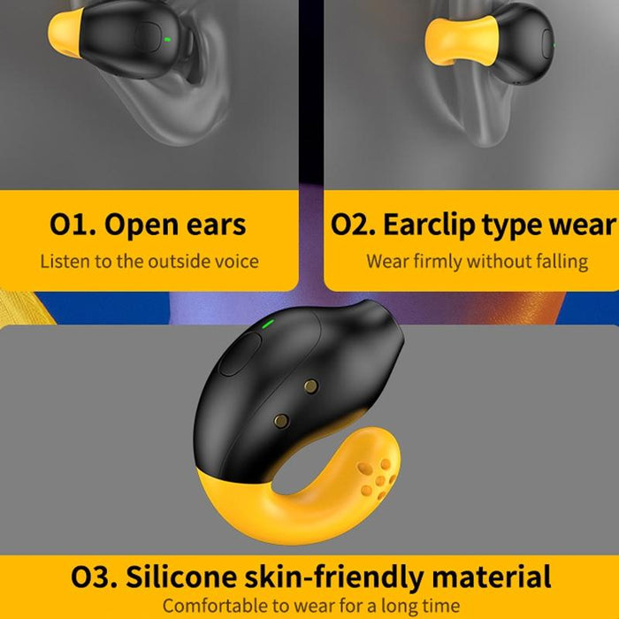 R18 Led Digital Display Wireless Ear Clip Noise Reduction Bluetooth Headset Black Yellow