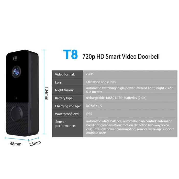 720P Wireless Wifi Remote Video Doorbell Intercom Infrared Night Vision Ai Recognition Doorbell - 1800 Mah