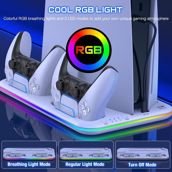 For Ps5 / Psvr2 Controller Multi-Functional Cooling Base With Rgb Lights White