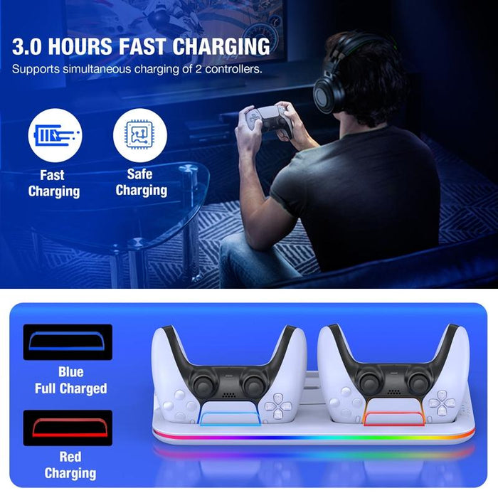 For Ps5 / Psvr2 Controller Multi-Functional Cooling Base With Rgb Lights White