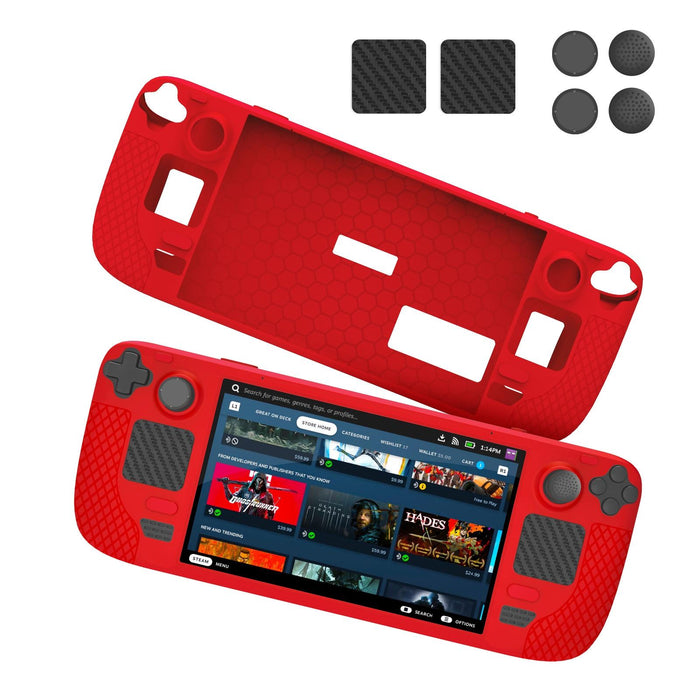 For Steam Deck 7Pcs/Set Host Silicone Case With Joystick Cap+Touch Board Sticker Set