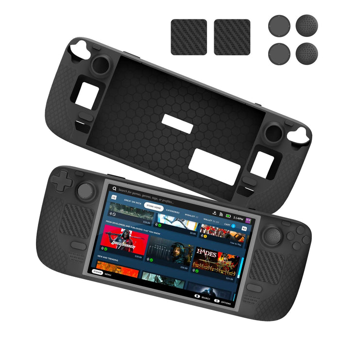 For Steam Deck 7Pcs/Set Host Silicone Case With Joystick Cap+Touch Board Sticker Set