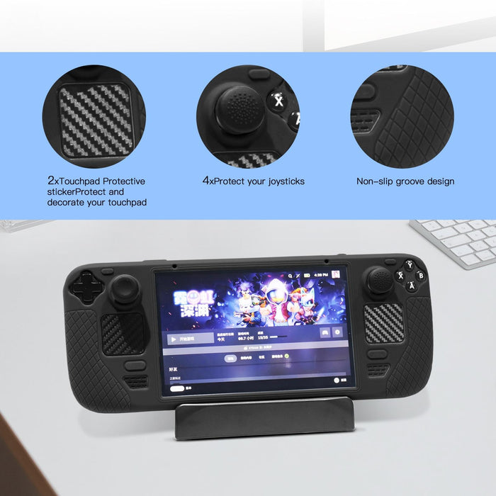 For Steam Deck 7Pcs/Set Host Silicone Case With Joystick Cap+Touch Board Sticker Set