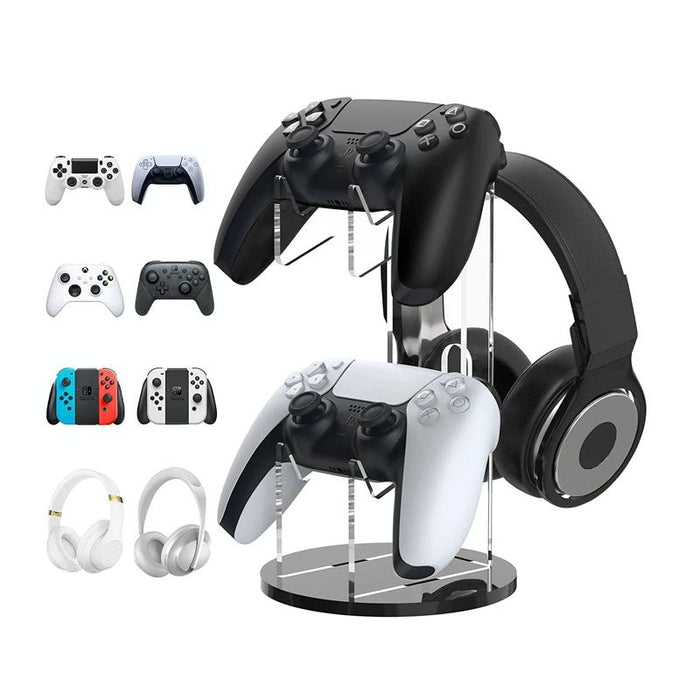 Acrylic Game Controller Display Stand Headphone Hanger Black-Round Bottom