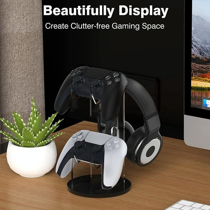 Acrylic Game Controller Display Stand Headphone Hanger Black-Round Bottom