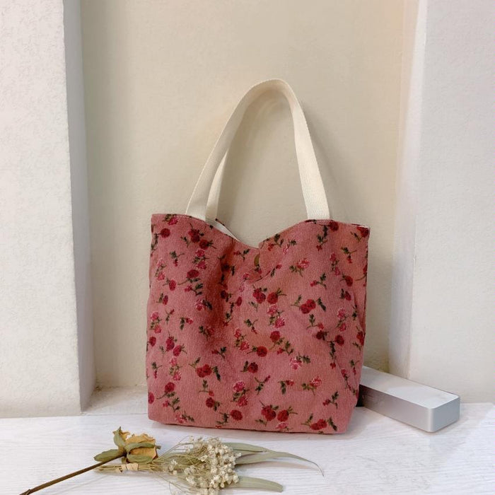 Floral Bag Casual Tote Large Capacity Corduroy Handbag