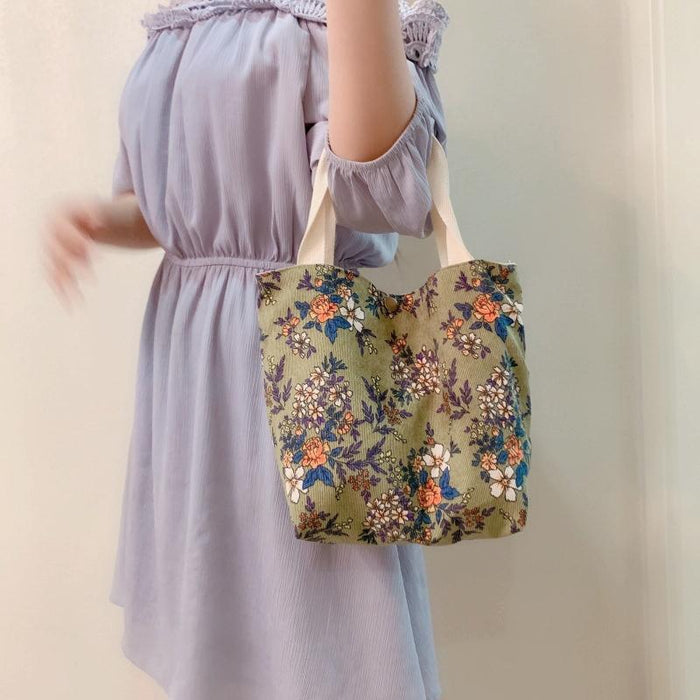 Floral Bag Casual Tote Large Capacity Corduroy Handbag