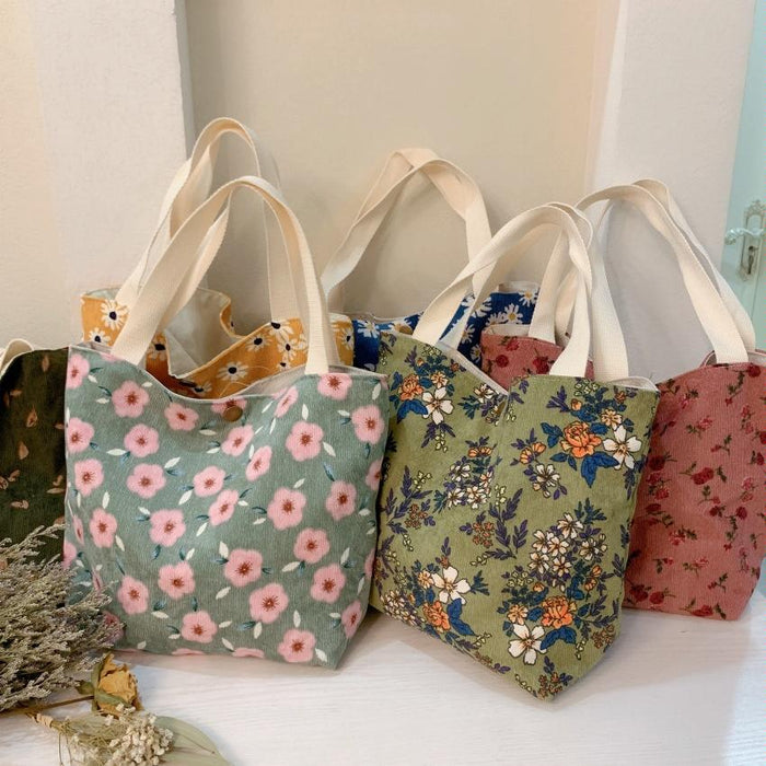 Floral Bag Casual Tote Large Capacity Corduroy Handbag