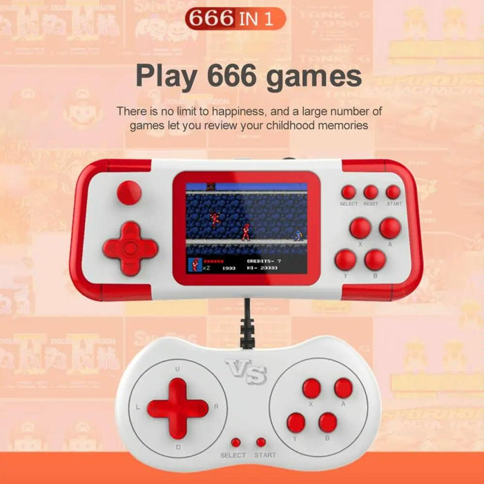 A12 3.0-Inch Hd Colorful Screen Retro Handheld Game Console With 666 Built-In Games - Double Black Blue