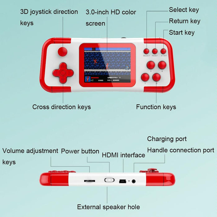 A12 3.0-Inch Hd Colorful Screen Retro Handheld Game Console With 666 Built-In Games - Double Black Blue