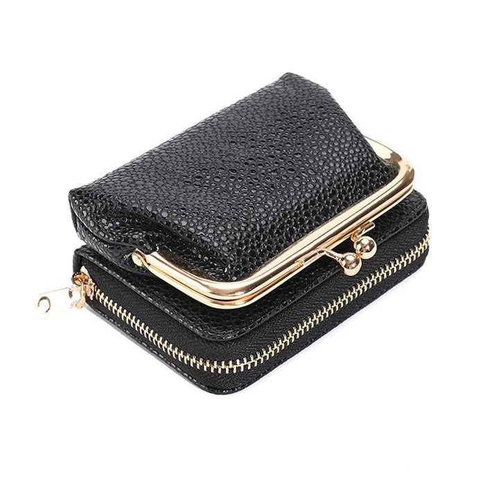 Lychee Pattern Coin Purse Card Clip Ladies Short Metal Clip Buckle Wallet