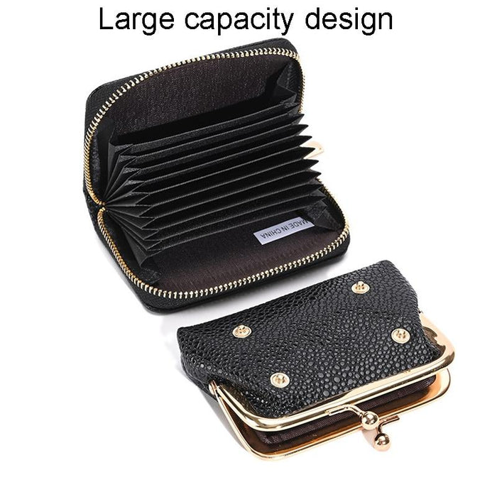 Lychee Pattern Coin Purse Card Clip Ladies Short Metal Clip Buckle Wallet