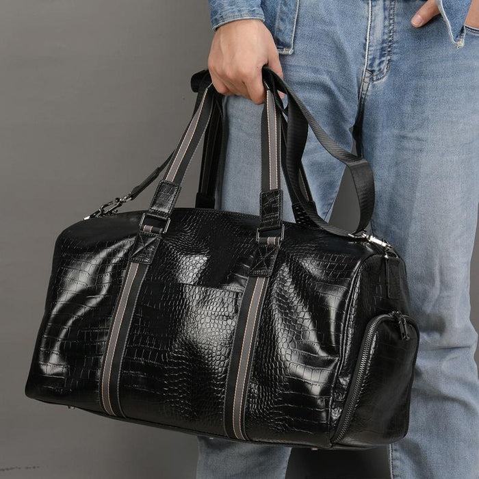 Multifunctional Leather Duffel Bag for Travel - Crocodile