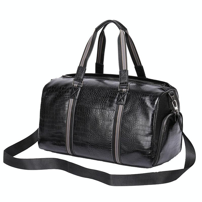 Multifunctional Leather Duffel Bag for Travel - Crocodile