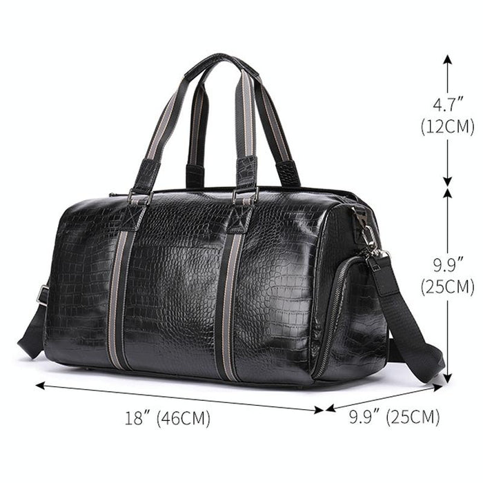 Multifunctional Leather Duffel Bag for Travel - Crocodile