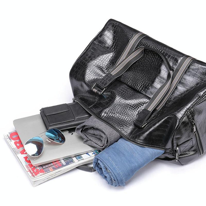 Multifunctional Leather Duffel Bag for Travel - Crocodile