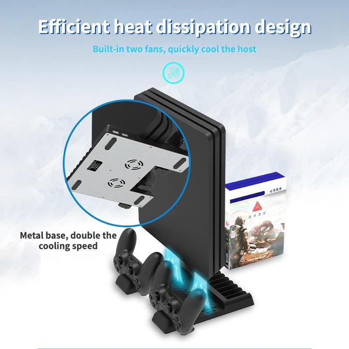 For Ps4/Ps4 Pro/Ps4 Slim Host Dual-Seat Charging Multi-Function Cooling Base Storage Bracket Black