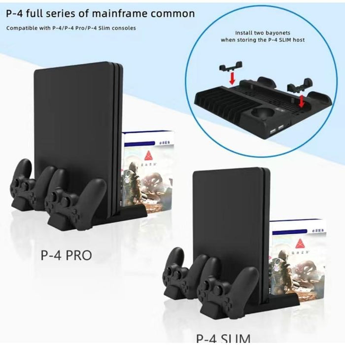 For Ps4/Ps4 Pro/Ps4 Slim Host Dual-Seat Charging Multi-Function Cooling Base Storage Bracket Black