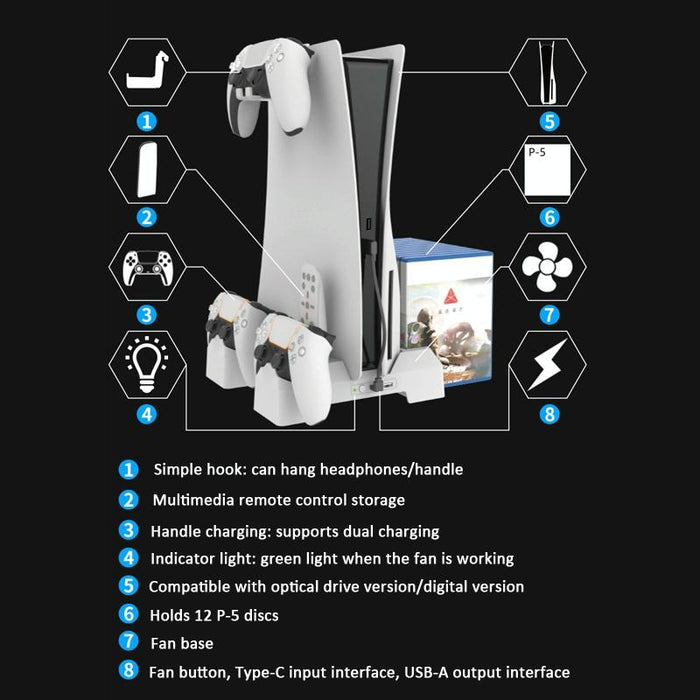 For Ps5 Dual-Seat Charging And Cooling Base Bracket Storage Rack