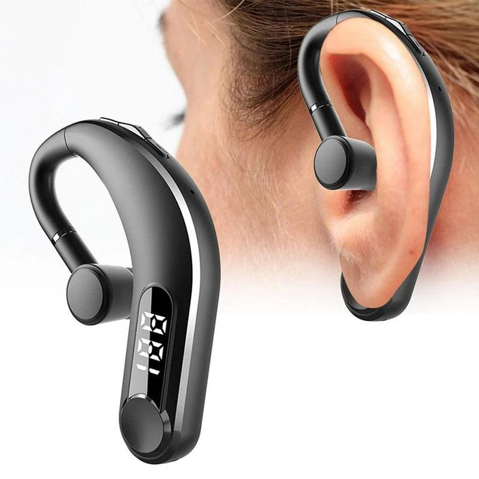 Ear-Mounted Waterproof Sports Smart Noise Reduction Bluetooth Earphones With Led Battery Display Black