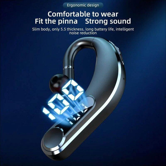 Ear-Mounted Waterproof Sports Smart Noise Reduction Bluetooth Earphones With Led Battery Display Black