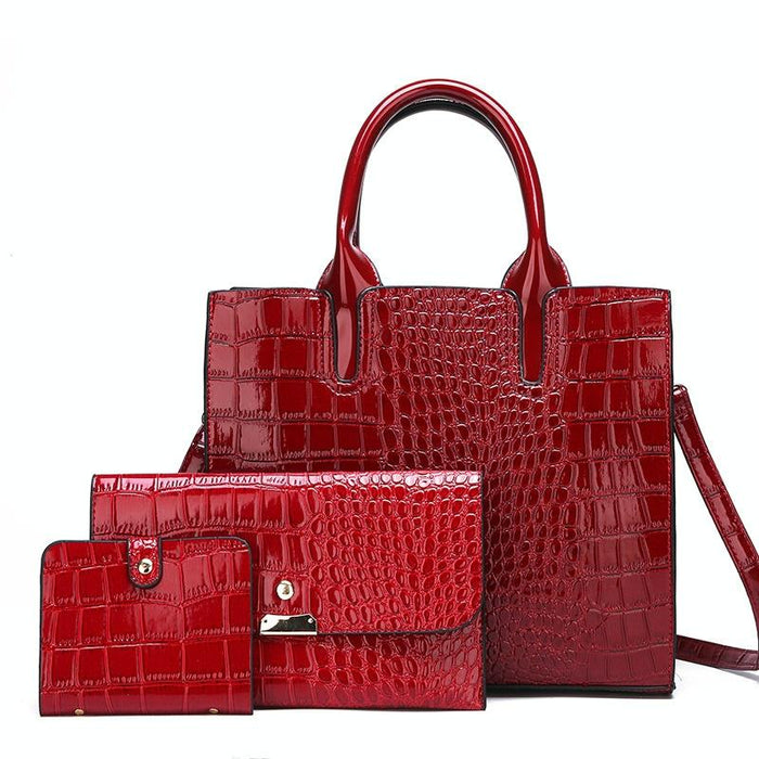 3 In 1 Women Handbag Simple Versatile Crocodile Pattern