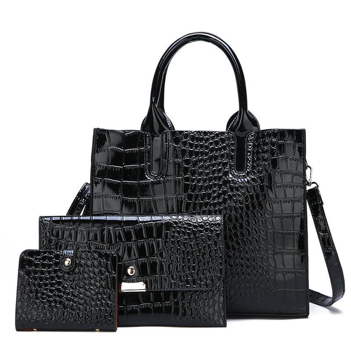 3 In 1 Women Handbag Simple Versatile Crocodile Pattern