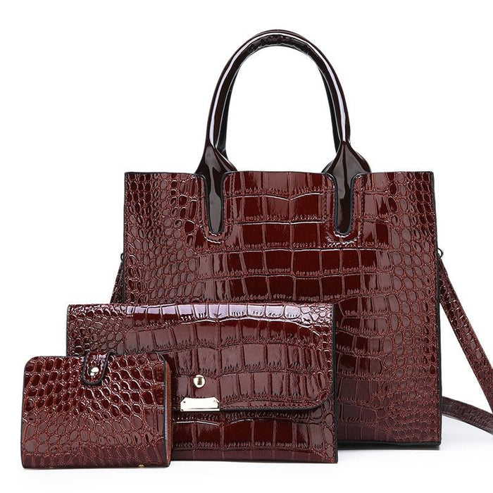 3 In 1 Women Handbag Simple Versatile Crocodile Pattern