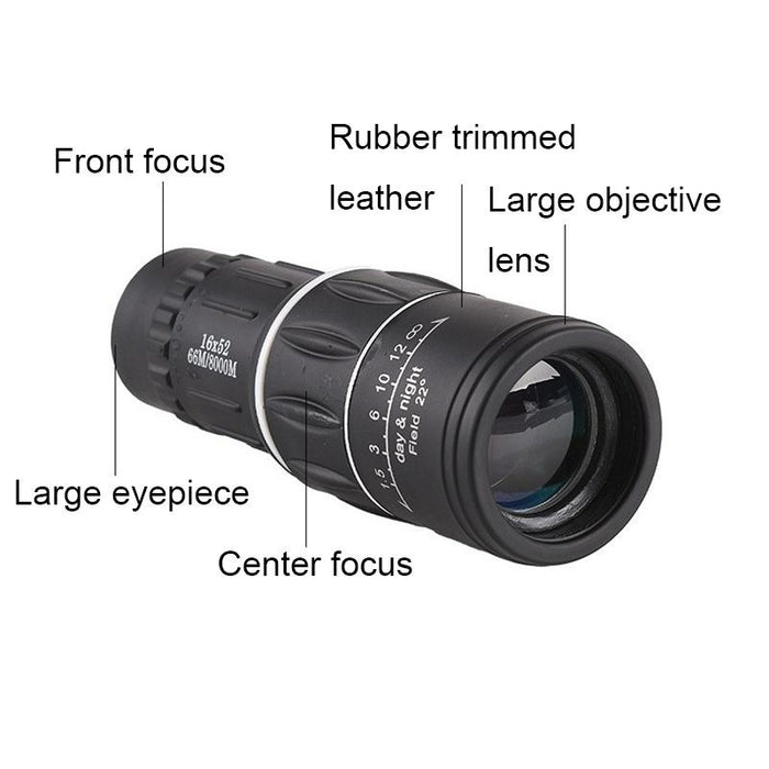 16X52 High Definition Outdoor Bird Viewing Monocular Telescope - Green Film Standard