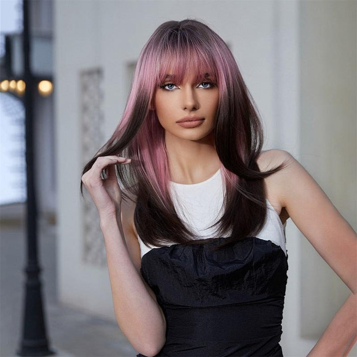 Gradient Long Straight Wig Bangs Cosplay Punk Style