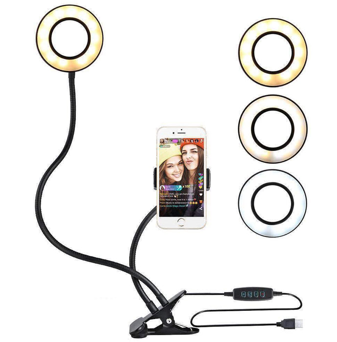 Selfie Ring Light With Cell Phone Holder 360 Rotating Flexible Arms For Live Stream