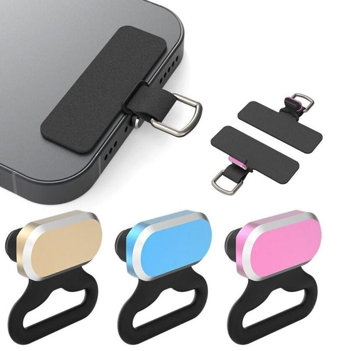 2 In 1 Phone Charging Port Silicone Dust Plug & Lanyard Patch Set Black