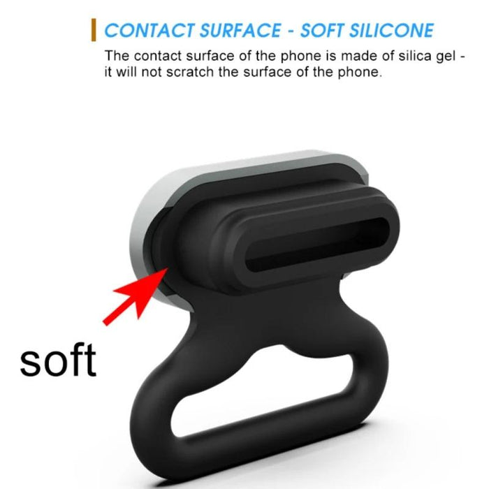 2 In 1 Phone Charging Port Silicone Dust Plug & Lanyard Patch Set Black