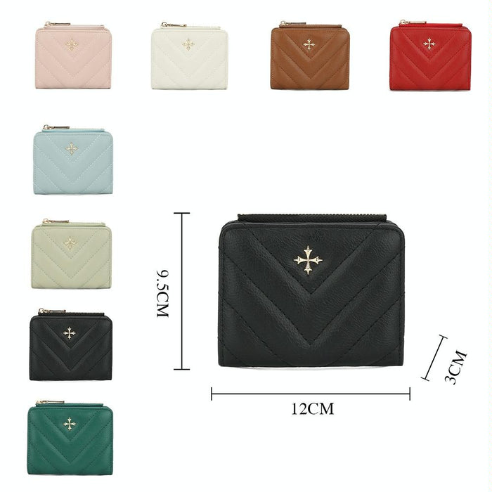 N2401 Pu Leather Short Wallet With Multiple Card Slots Cross Flower Zipper Coin Purse