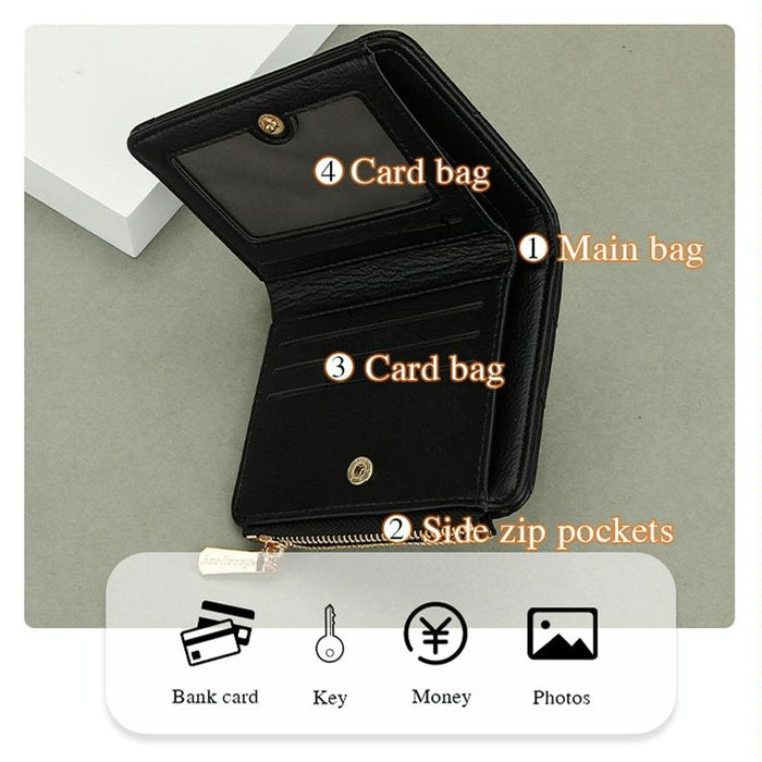 N2401 Pu Leather Short Wallet With Multiple Card Slots Cross Flower Zipper Coin Purse