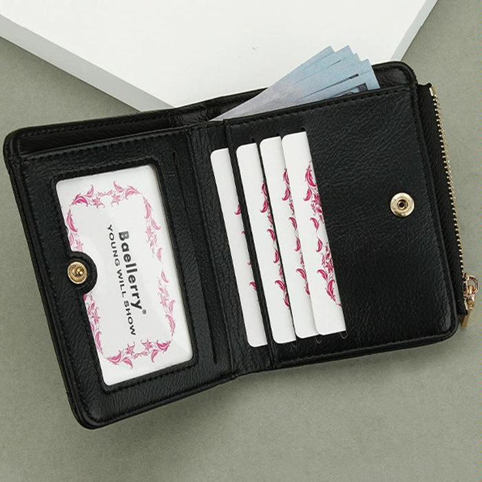 N2401 Pu Leather Short Wallet With Multiple Card Slots Cross Flower Zipper Coin Purse