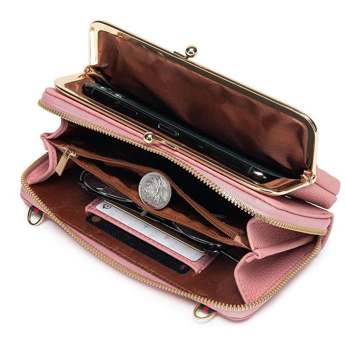 Black Embroidered Crossbody Wallet With Large Capacity